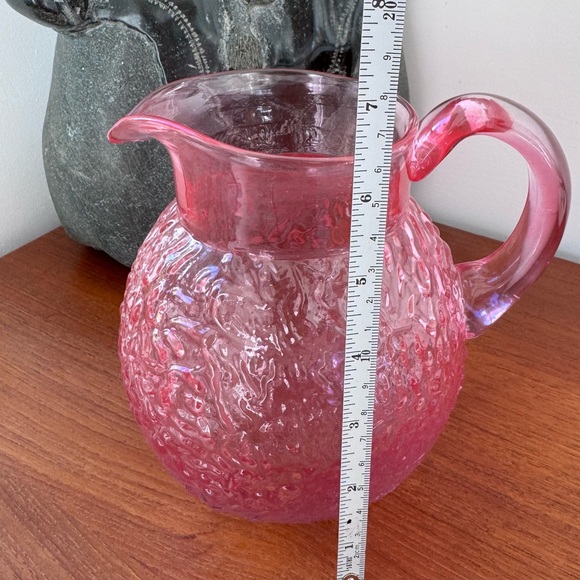 VINTAGE RARE PINK Crinkle Glass Jug Pitcher - Picture 4 of 5